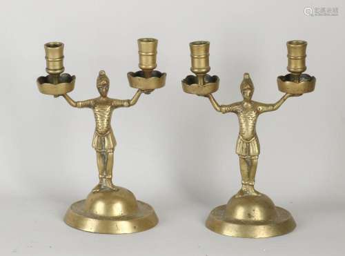 Two bronze candlesticks, H 21 cm.