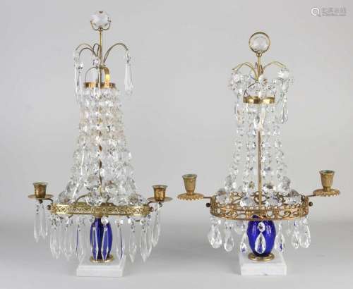 Two Bohemian crystal candlesticks