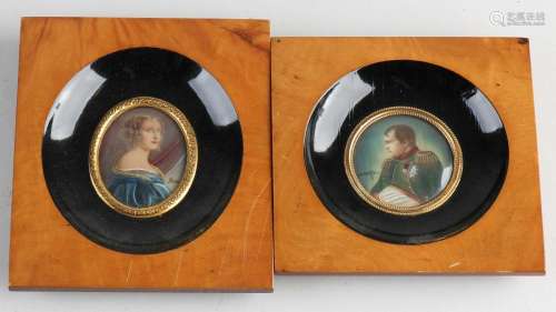 Two miniature portraits in frame