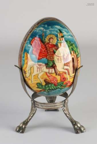 Russian lacquer egg in plated holder