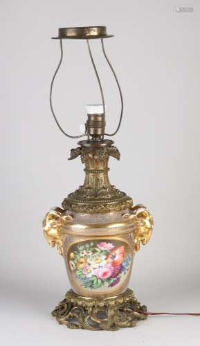 French porcelain table lamp, H 59 cm.