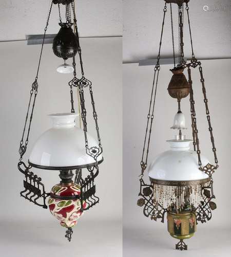 2x Majolica hanging lamp, 1910