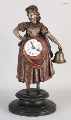 Antique Diecast alarm clock, H 33 cm.