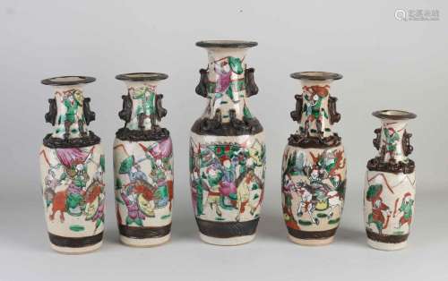 Five antique Cantonese vases