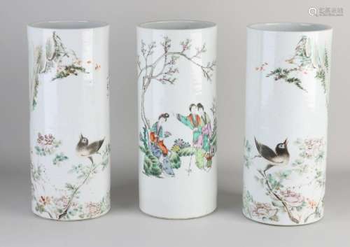 Three antique Chinese brush vases, H 28.5 cm.
