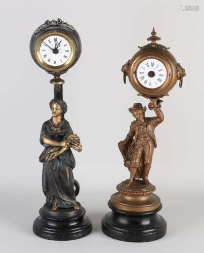Two antique French alarm clocks, 1900
