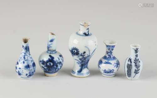 Five Chinese miniature vases, H 4.5 - 6.5 cm.
