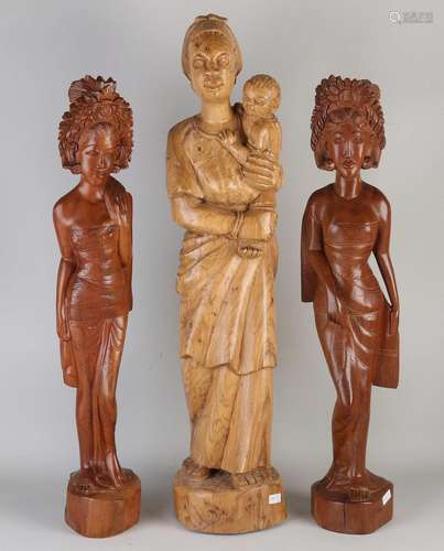 Three Oriental figures, H 62 - 70 cm.