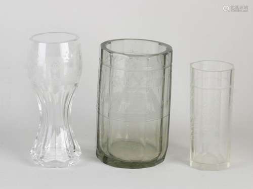 3x Freemason crystal glass