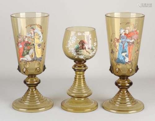 Three show goblet glasses, 1890