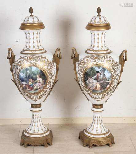 Two Sevres style vases, H 113 cm.