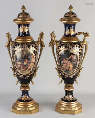 Two large vases in Sevres style, H 52 cm.