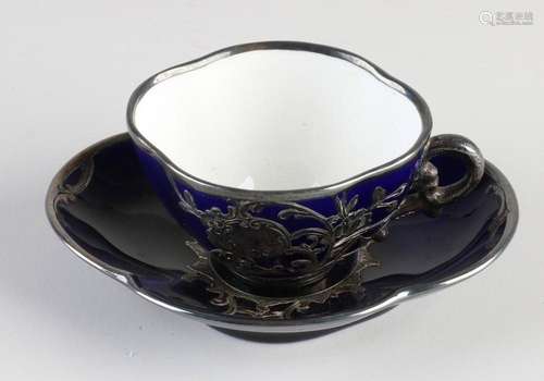 Cup + saucer with silver overlay