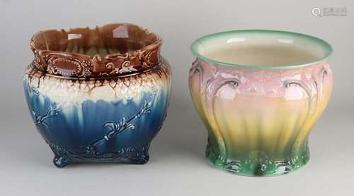 Two majolica flower pots