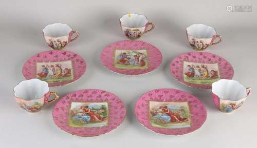 Five French cups + saucers