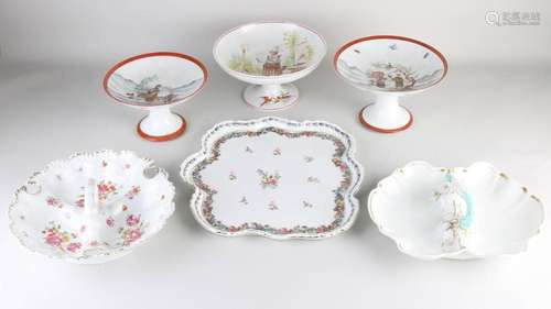 Six antique dishes/tray