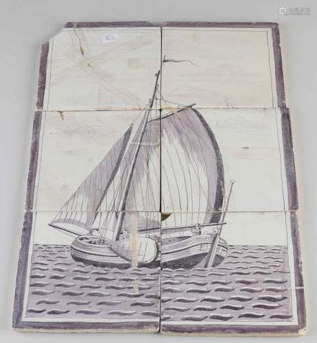 6-Pass tile tableau, H 49 x W 26 cm.