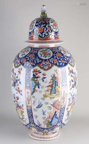 Large antique Delft lid vase, H 74 cm.