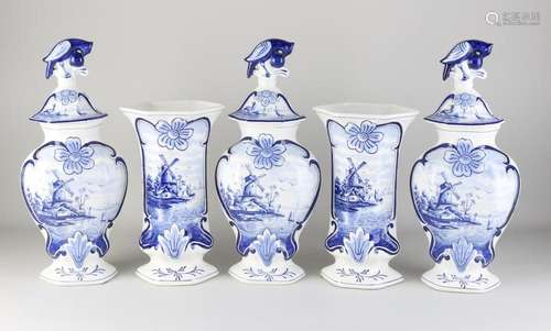 Antique five-piece Delft cabinet set