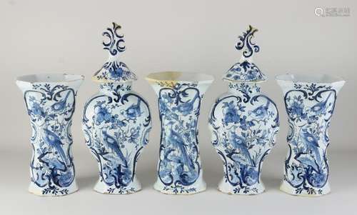 18th century five-piece Delft cabinet set