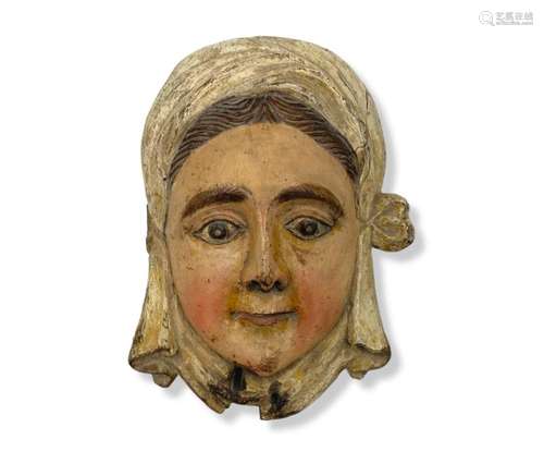 Carved wood and multicolored figurehead of a Greek woman