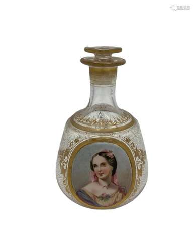 A Bohemian Carafe with a portrait of a young lady