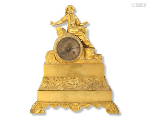 A mid 19th century French gilt bronze mantel clock with an O...