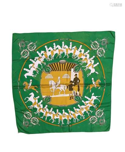 Hermès - Manege Hermes Green Silk Equestrian design scarf