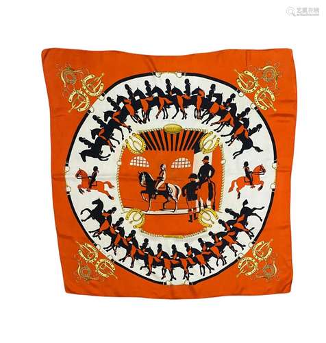 Hermès - Manege Hermes Red Silk Equestrian design scarf