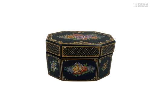 A Bohemian black opaline glass casket