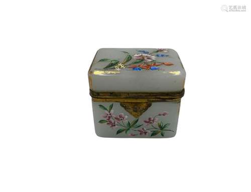 A Bohemian white opaline glass casket