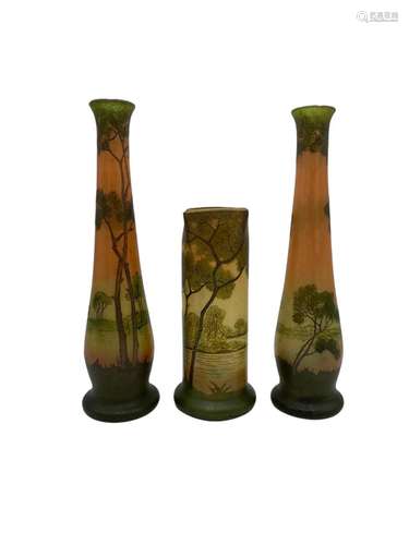 A group of three art glass vases circa 1930.