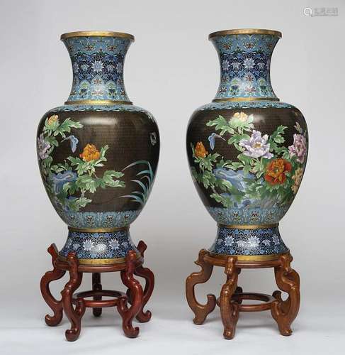 PAIR OF CLOISONNE BALUSTER VASES