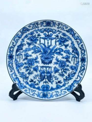 Chinese Blue and White Porcelain Plate, Hand-painted with Qi...