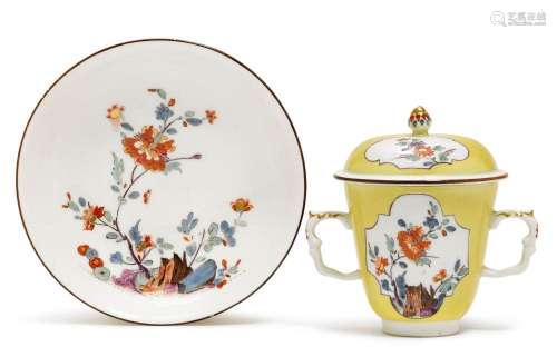 CHOCOLATE CUP AND SAUCER WITH RARE KAKIEMON DECORATION