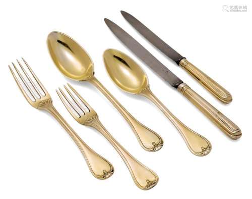 SILVER-GILT CUTLERY SET FOR 12 PEOPLE