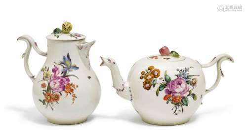 TEAPOT AND MILK JUG PAINTED WITH FLOWERS