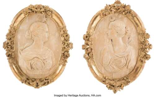 A Pair of French Carved Wood Plaques Depicting D