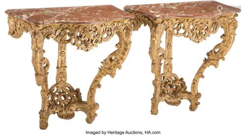 A Pair of French Baroque-Style Carved Giltwood C