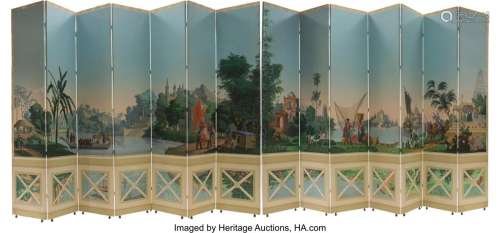 A French Zuber Fourteen-Panel Wall Paper Screen