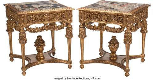 A Pair of French Louis XVI-Style Carved Wood Tab