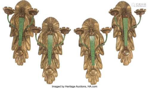 A Set of Four French Carved Wood, Bronze and Pai