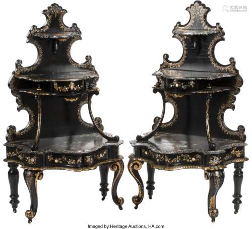 A Pair of English Black Lacquer Painted and Moth