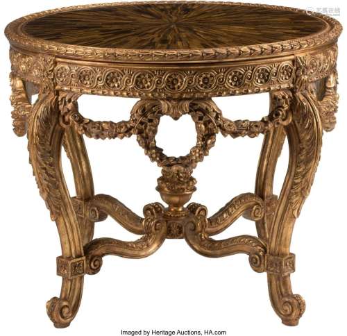 An Italian Rococo-Style Carved Giltwood Table wi