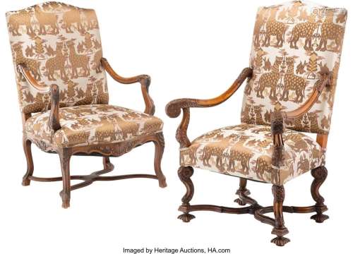 Two George II-Style Carved Walnut Armchairs, 19t