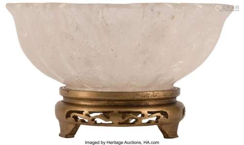 A Fluted Rock Crystal Bowl on Giltwood Base 5 x