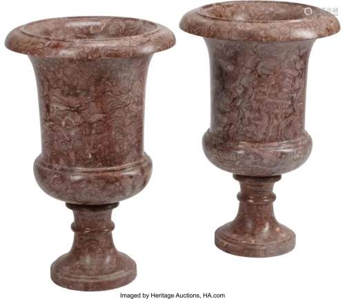 A Pair of Neoclassical-Style Rouge Marble Urns 3