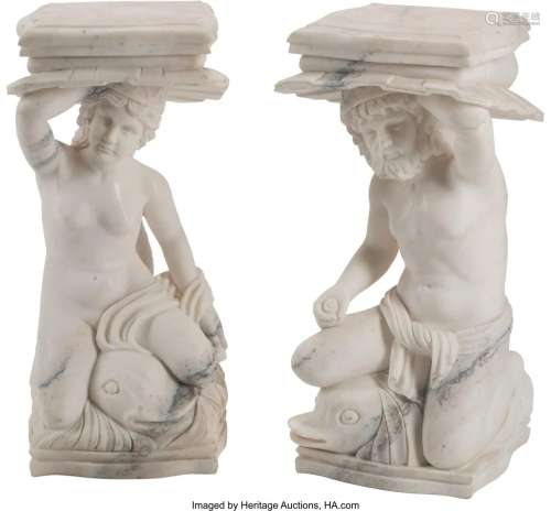 A Pair of Italian Carrara Marble Figural Pedesta