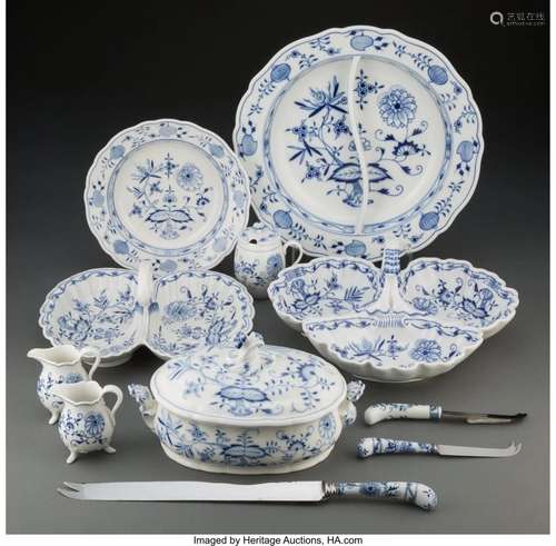 A Group of Eleven Meissen Blue Onion Pattern Tab