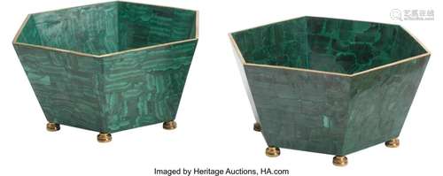 A Pair of Malachite Planters 6-1/2 x 12 x 13 inc